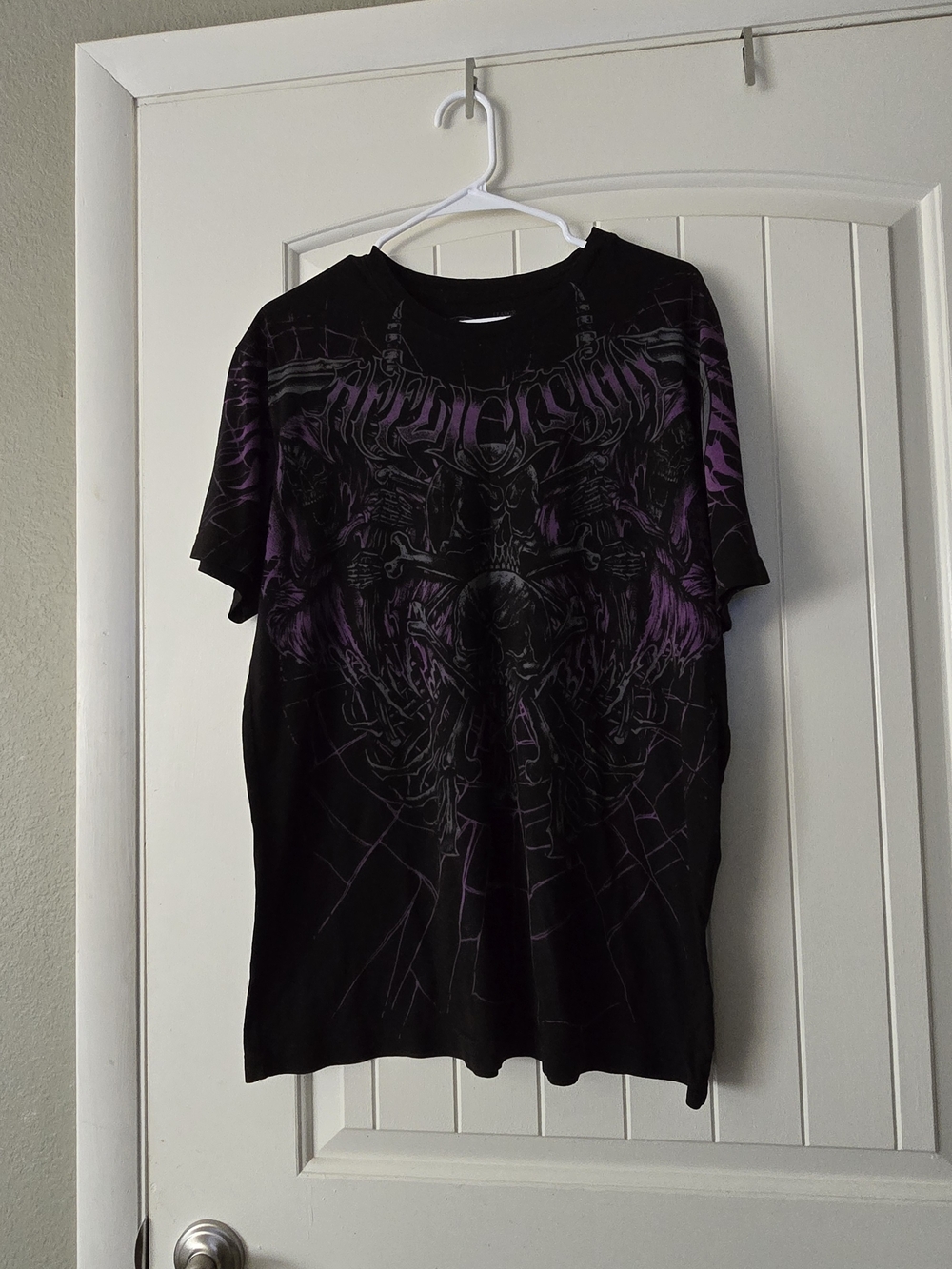 Affliction Black and Purple Graphic Short Sleeve Tee